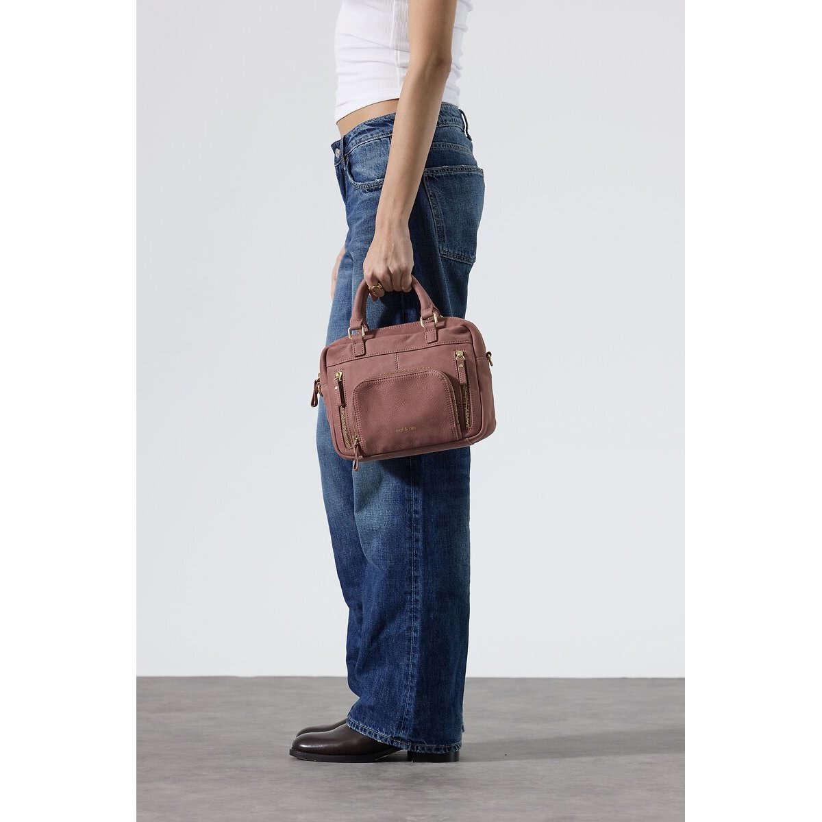 Sac à main en cuir grainé MINI MACY bois de rose, NAT & NIN