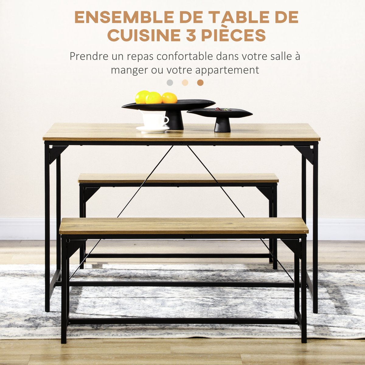 Ensemble de table à manger Acier Bois naturel naturel et noir, HOMCOM