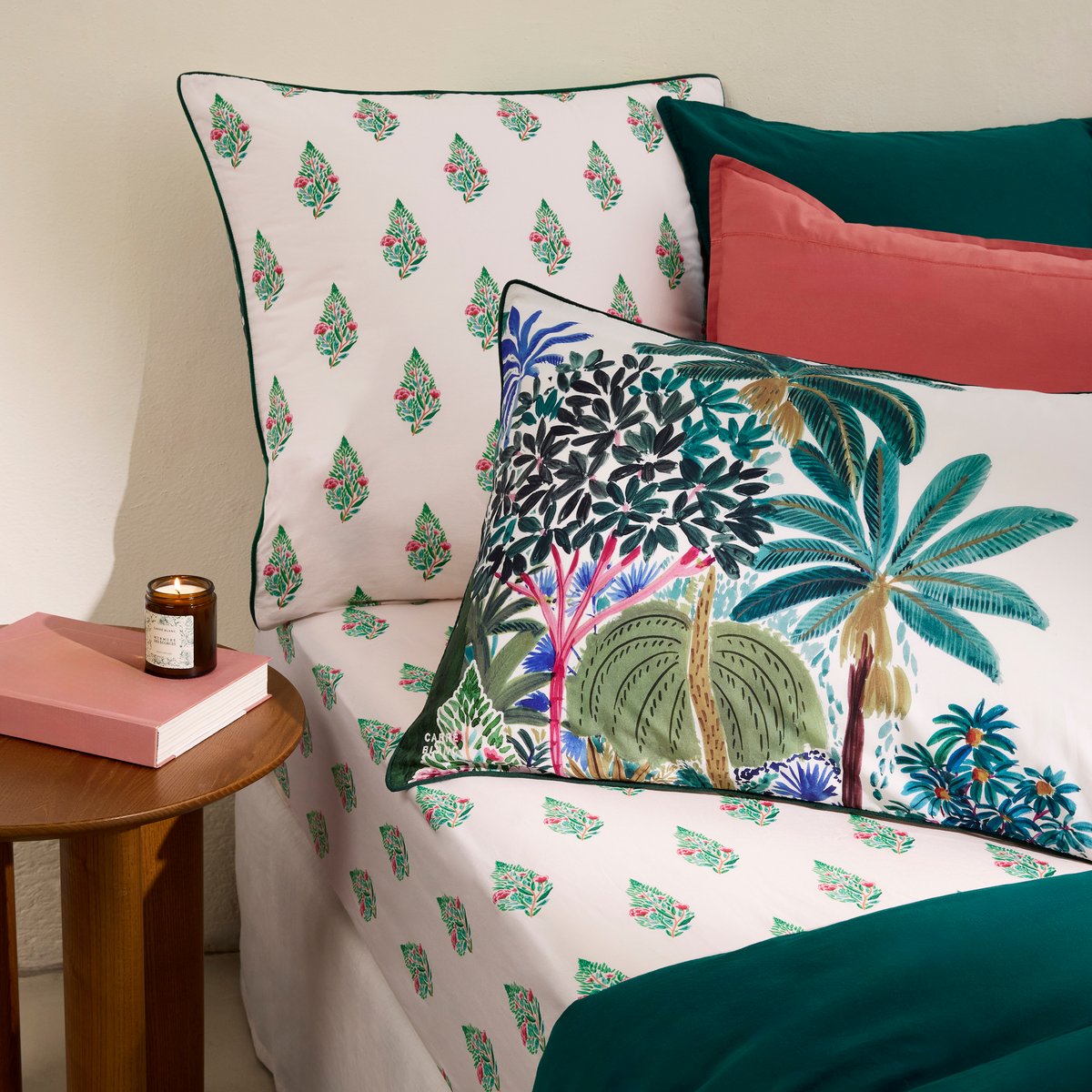 Drap housse coton bio BUNDI imprimé, CARRE BLANC