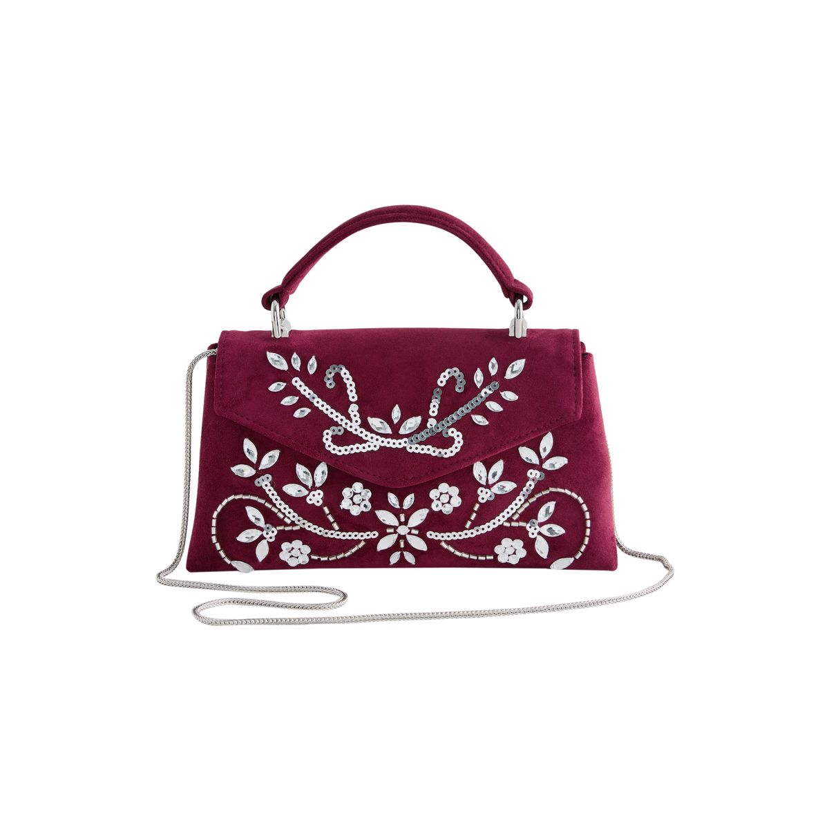 Sac à main avec ornements en velours rouge bordeaux, NEXT