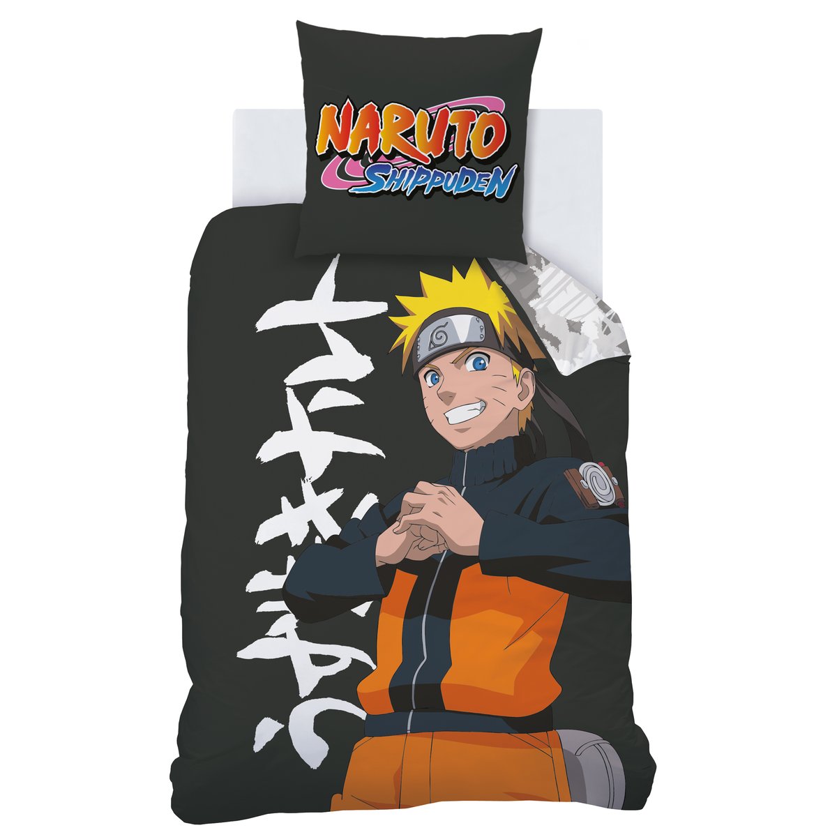Parure de lit imprimée 100% coton, UZUMAKI gris foncé, NARUTO