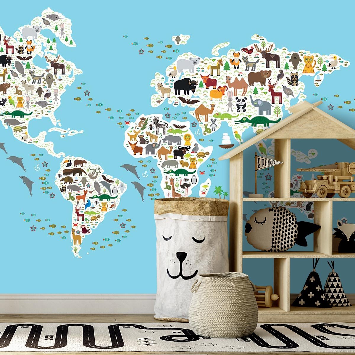 Papier peint enfant le monde des animaux intissé, HEXOA