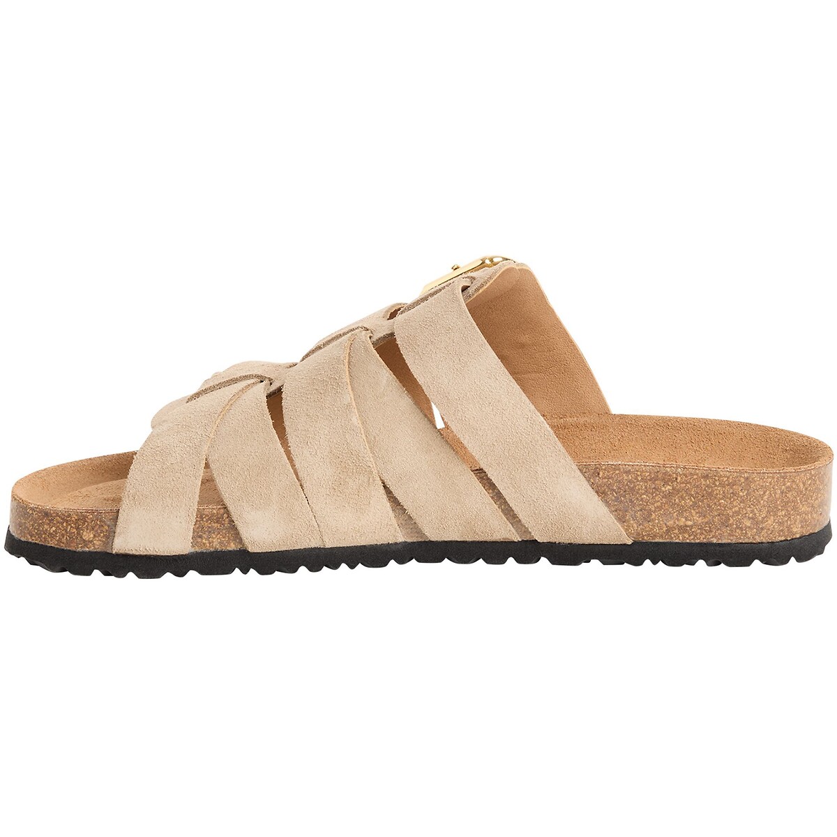 Mules plates en cuir taupe, TAMARIS