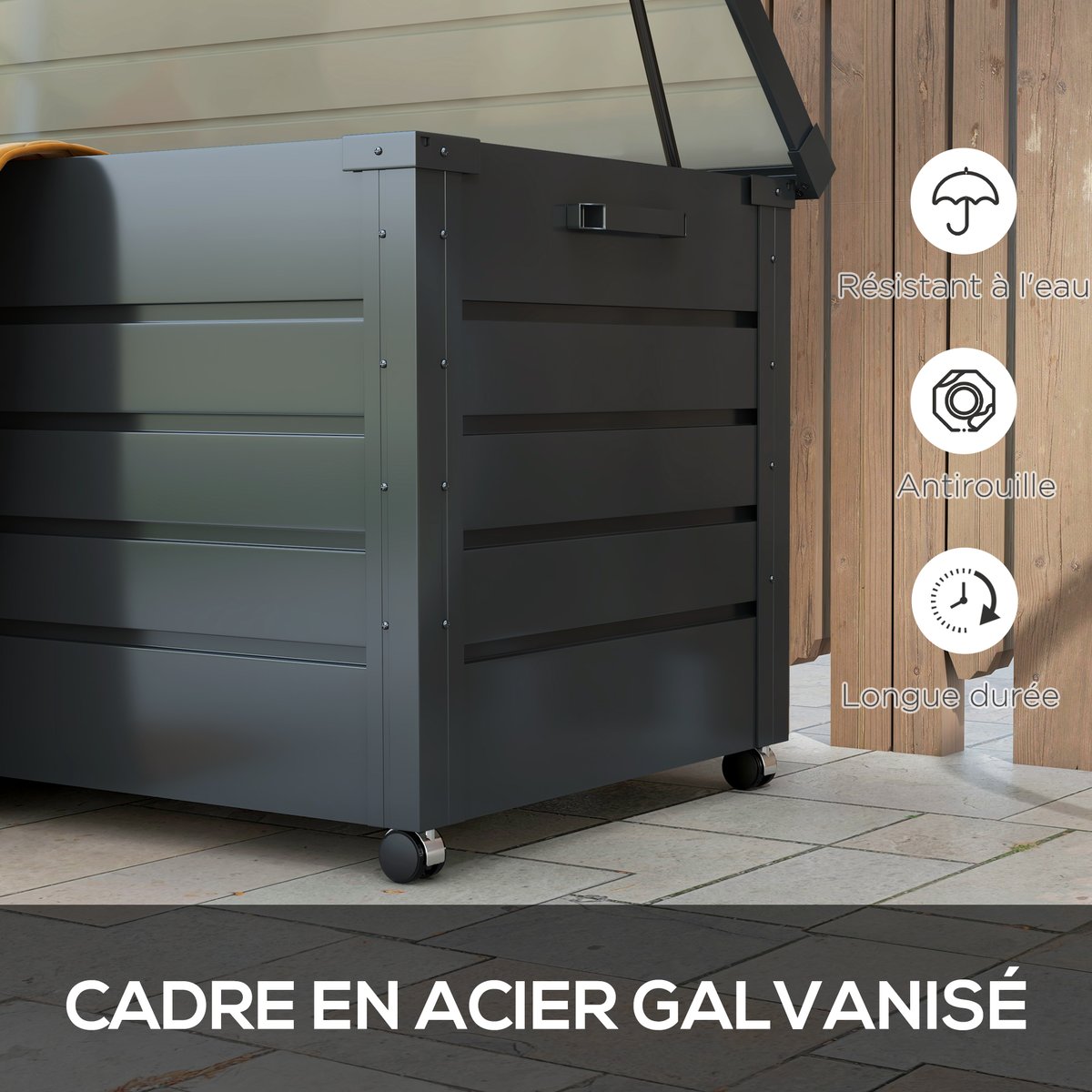 Coffre de rangement d'extérieur Acier gris, OUTSUNNY