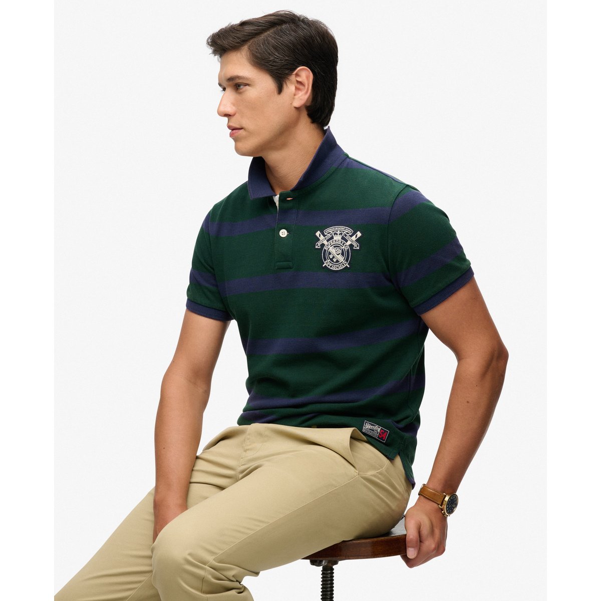 Polo Crest Stripe rayure vert/marine, SUPERDRY
