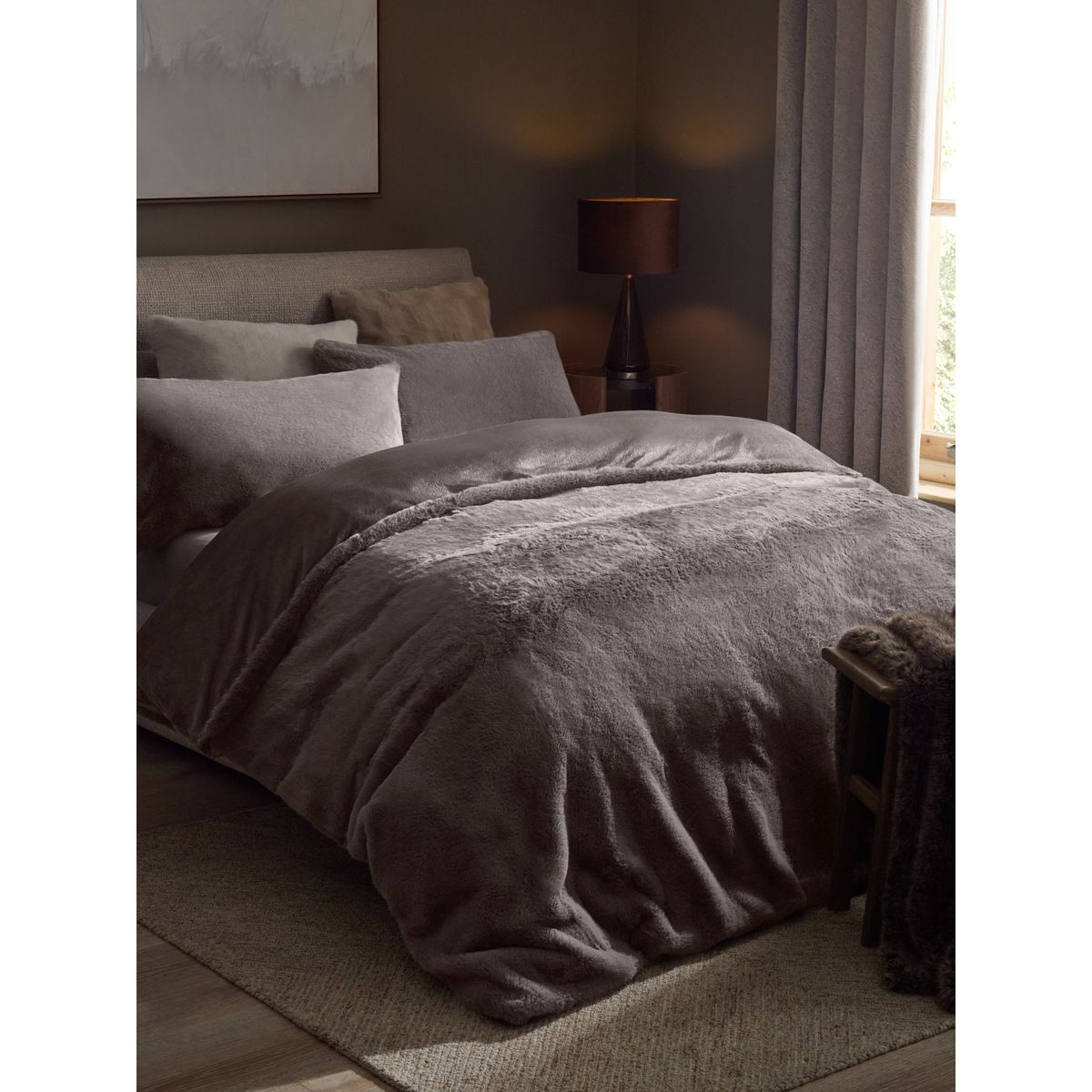 Parure housse de couette imitation fourrure naturel foncé, NEXT