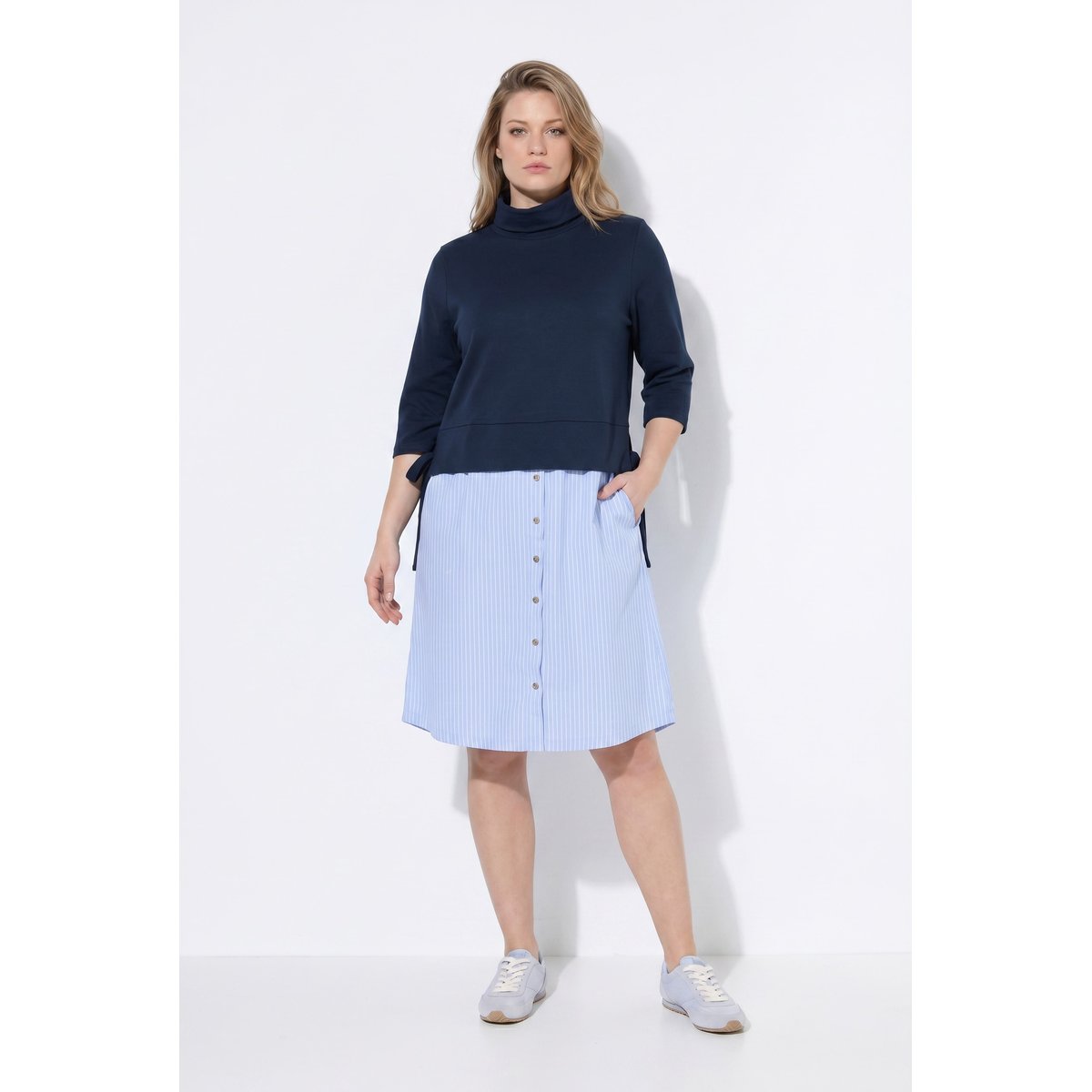 Robe en coton bio, jeu de matières marine, ULLA POPKEN