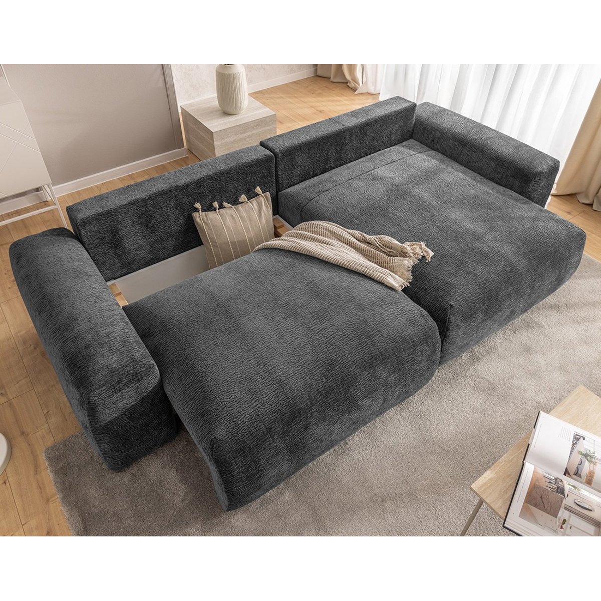 Canapé d'Angle Convertible 4 places - CONSTANCE gris, BEST MOBILIER