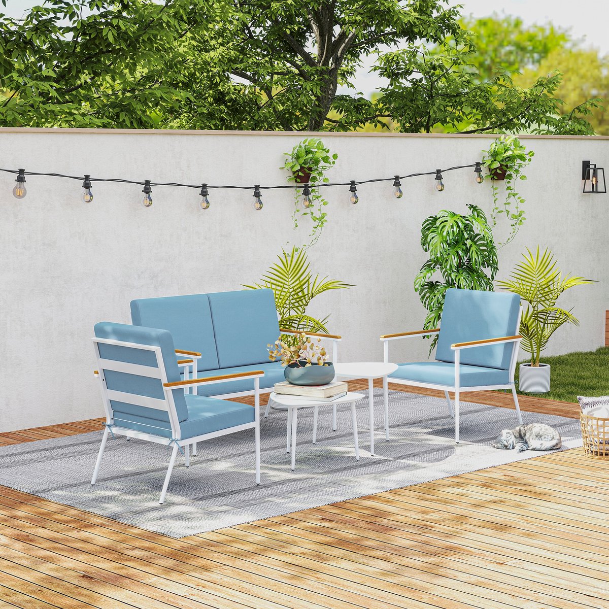 Ensemble de canapés de jardin Acier Bleu bleu, OUTSUNNY