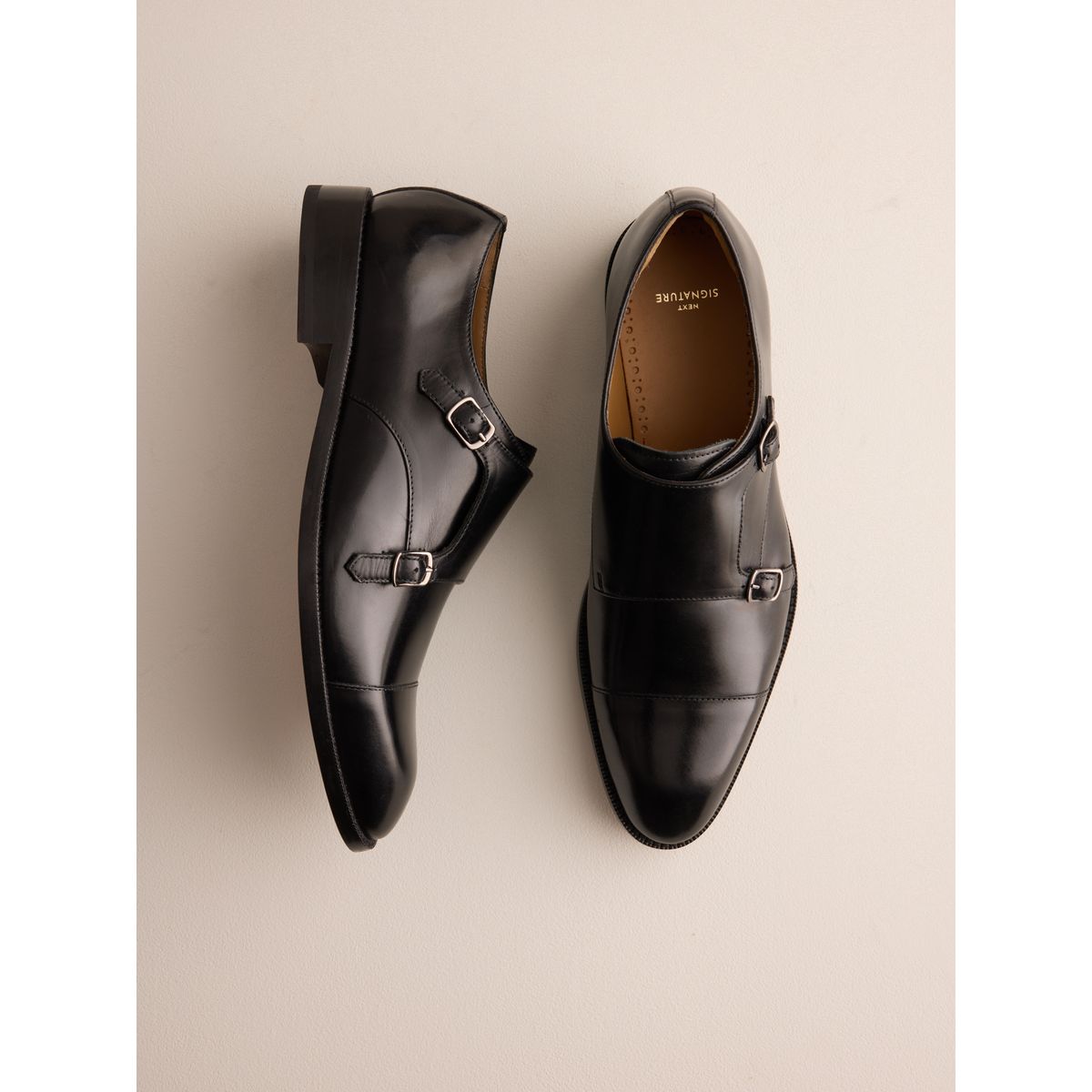 Chaussures richelieu à boucles/semelle cuir signature noir, NEXT