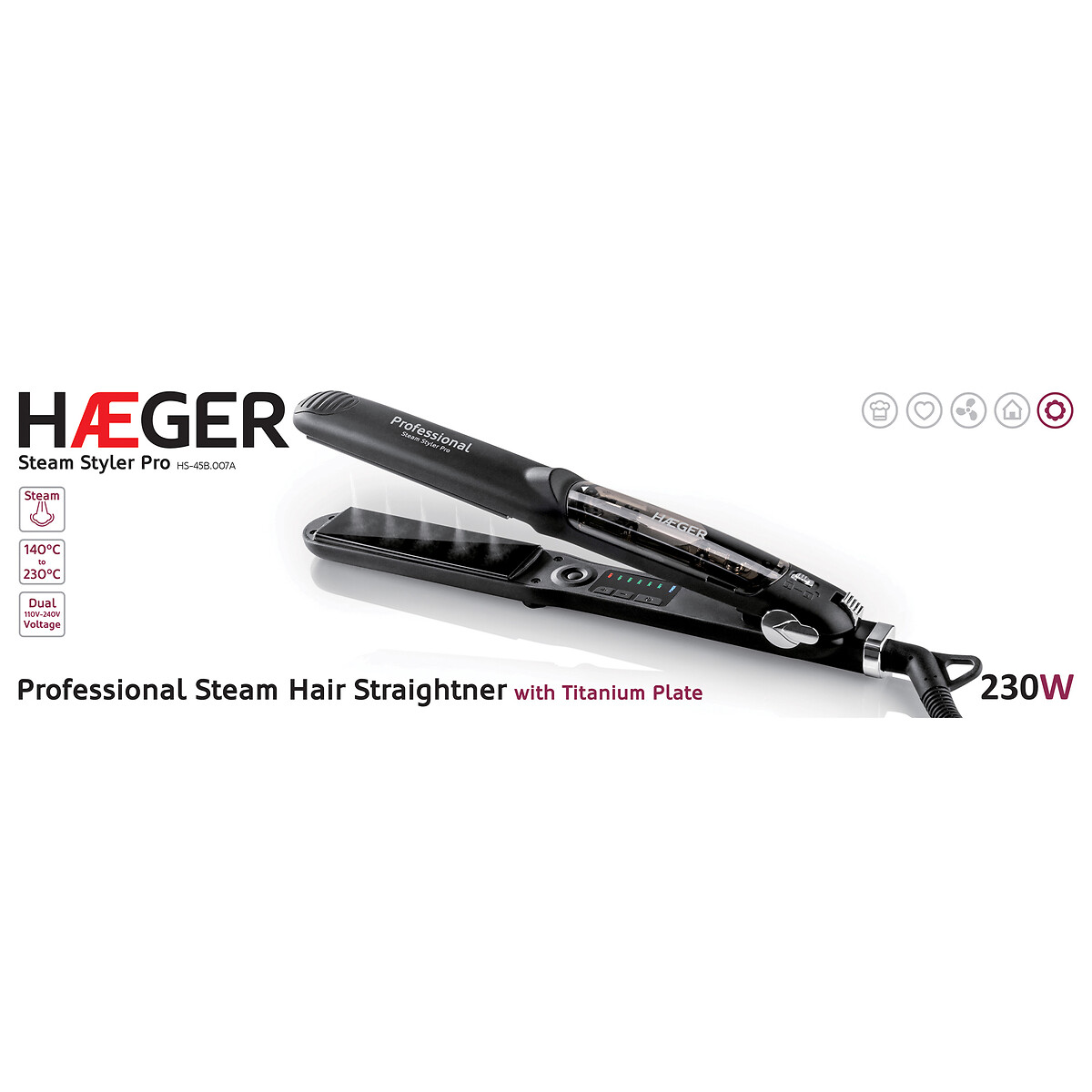 Alisador de cabelo Steam Styler Pro, HAEGER 90006527, HAEGER