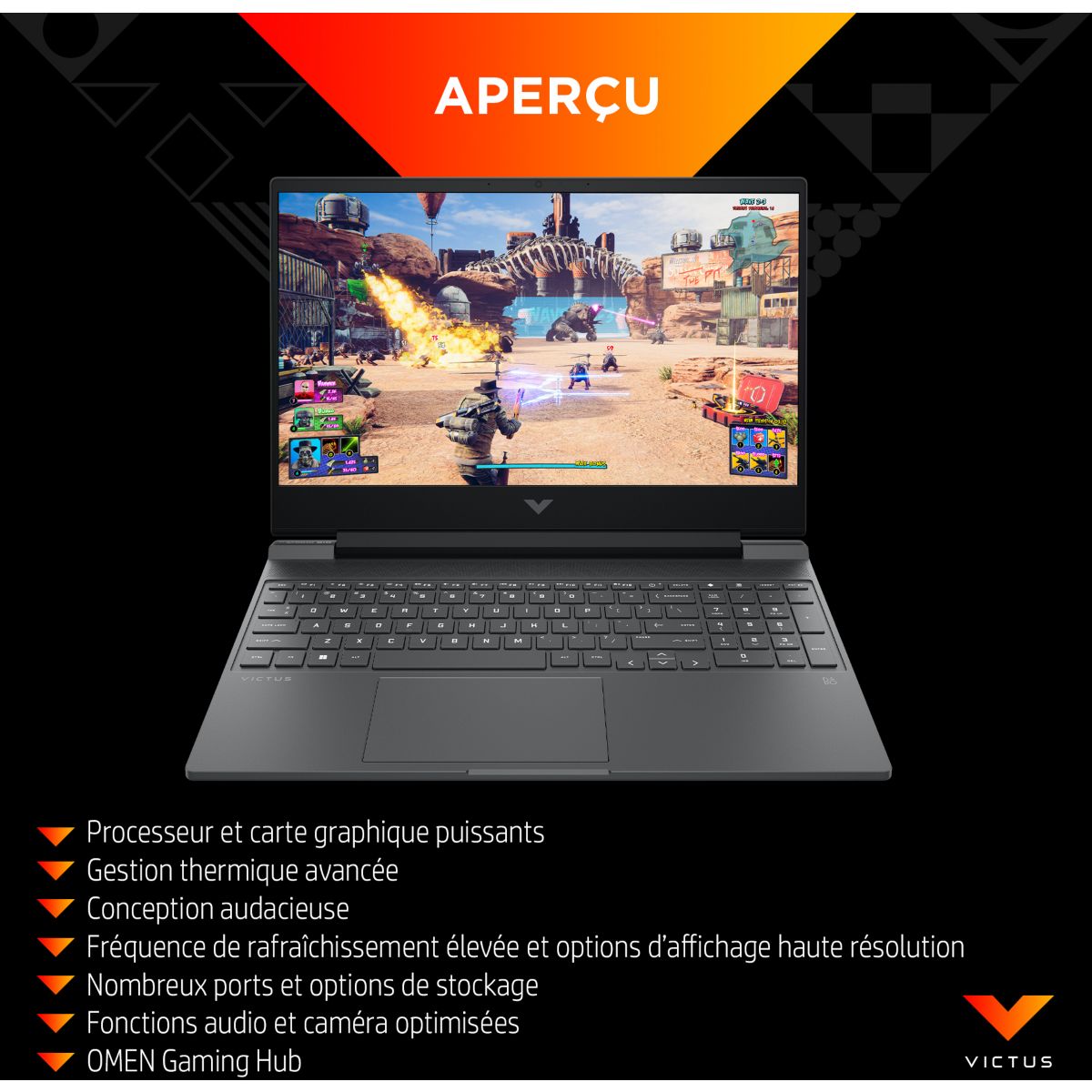 PC Gamer Victus 15,6" FHD 144Hz AMD Ryzen AI 5 340 Nvidia GeForce RTX 5060 16 Go RAM DDR5 SSD 512 Go Copilot+ couleur unique, HP