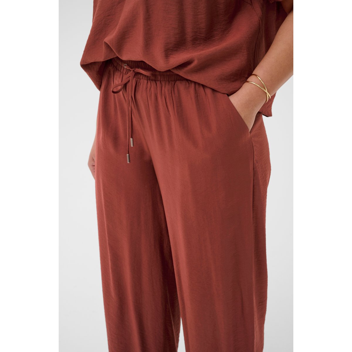 Pantalon casual marron henna, KAFFE CURVE