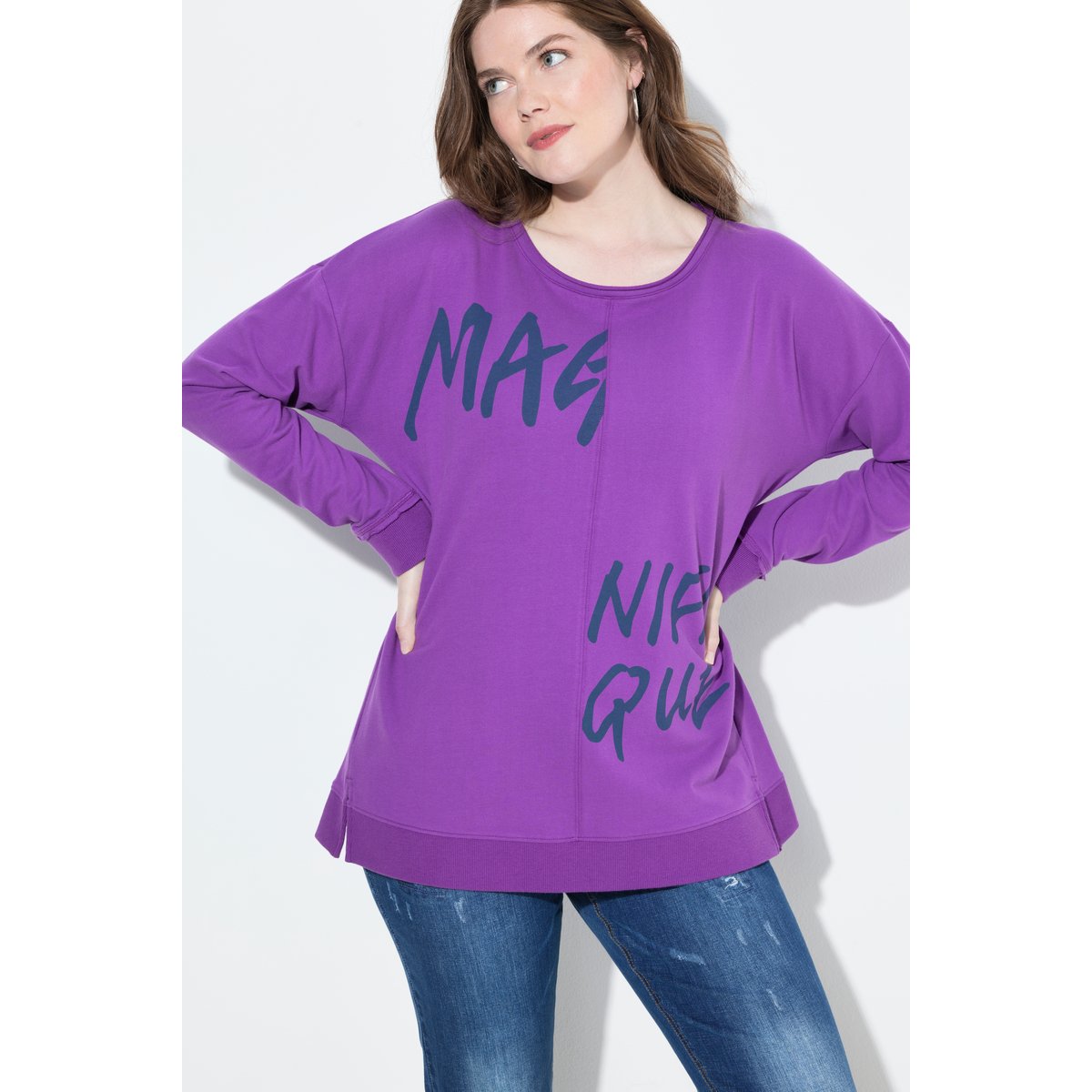 Sweat-shirt oversize avec message violet, ULLA POPKEN