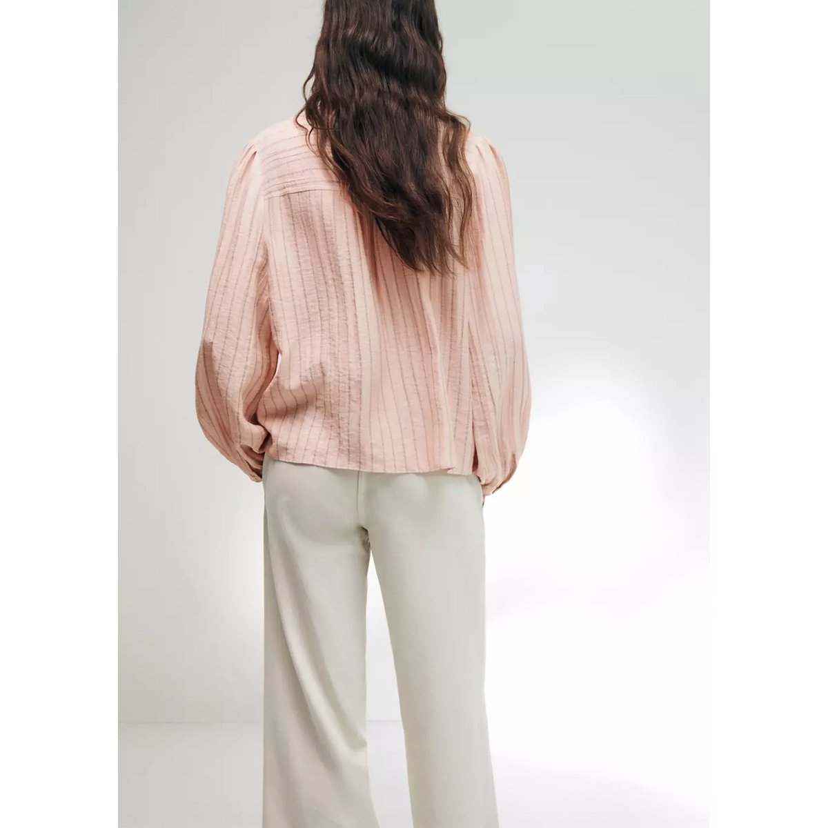 Blouse rayée avec détails ajourés rose pastel, MANGO TEEN