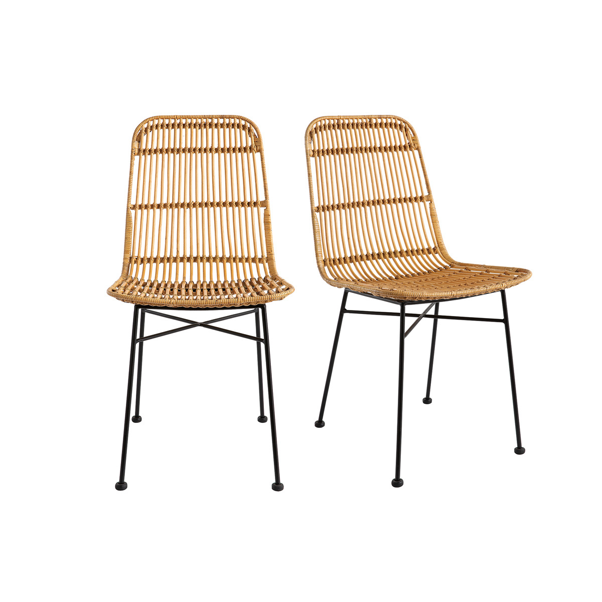 Chaises design en rotin pieds métal (lot de 2) MALACCA marron, MILIBOO