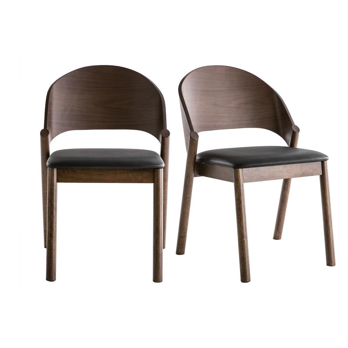 Chaises vintage en bois foncé noyer et assises noires (lot de 2) AVALON noyer, MILIBOO