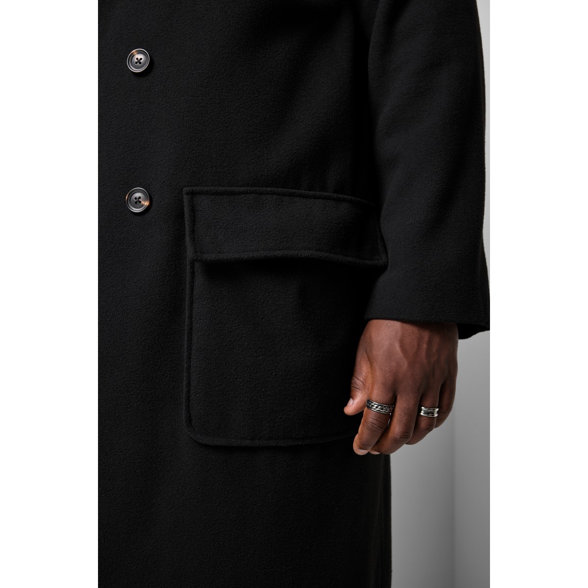 Manteau en laine mélangée, double boutonnage noir, STHUGE