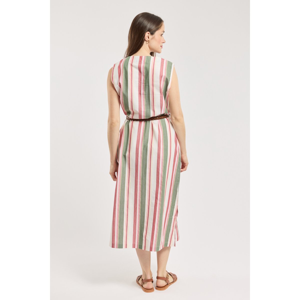 Robe longue rayée - coton rayures ecru/garnet/shadow, ARMOR-LUX