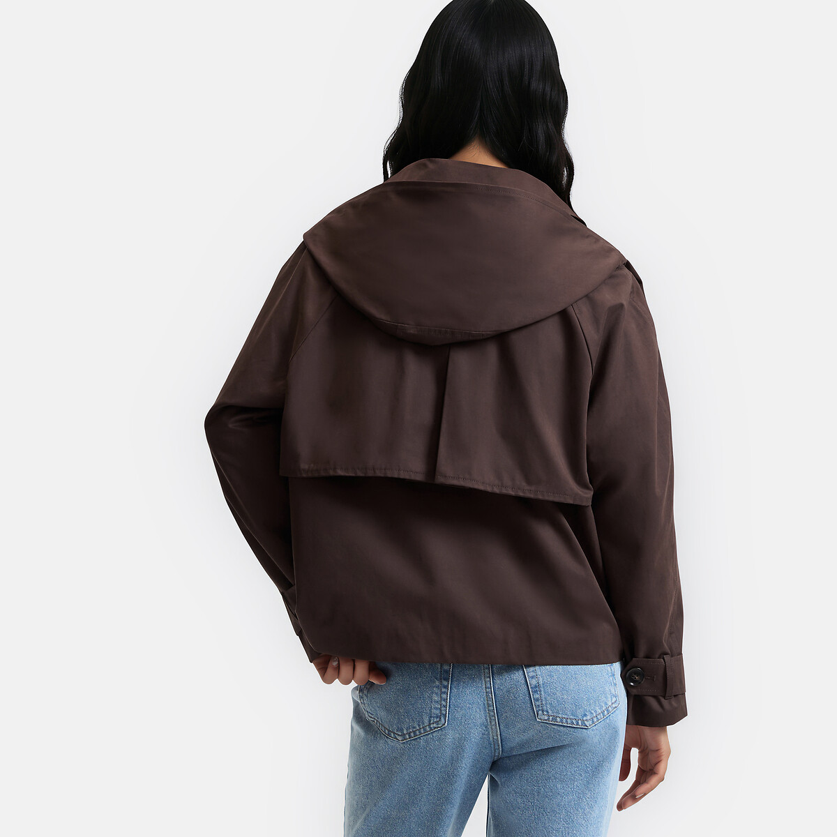 Trench corto con capucha y pañuelo desmontable chocolate, LA REDOUTE COLLECTIONS
