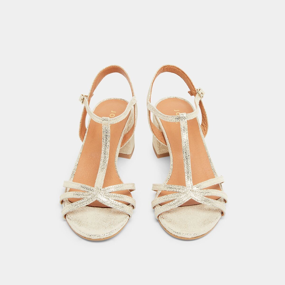 Adelia Leather T-Bar Sandals, Made in Europe gold-coloured, JONAK