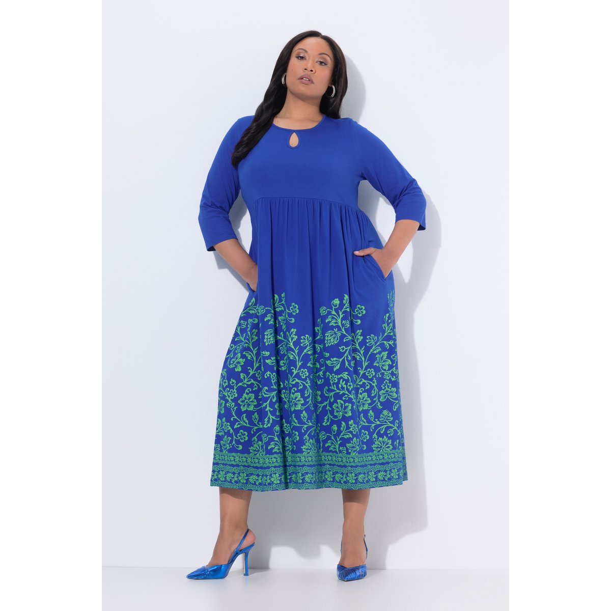 Robe maxi décolleté rond et manches longues marine, ULLA POPKEN