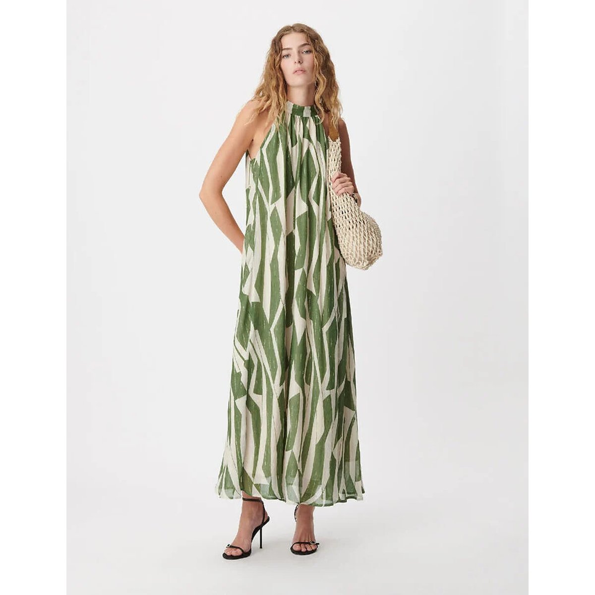 Ärmelloses, ausgestelltes Maxikleid mit Print grün bedruckt , IKKS