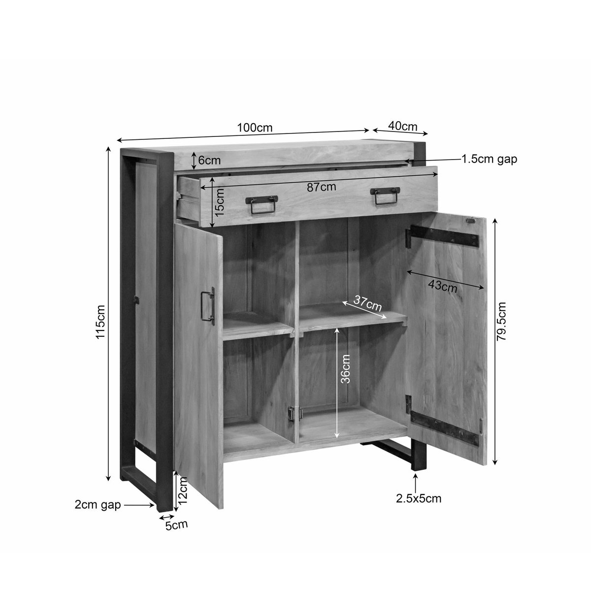 Petit buffet d'entrée 2 portes 2 tiroirs MILORA bois clair, PIER IMPORT