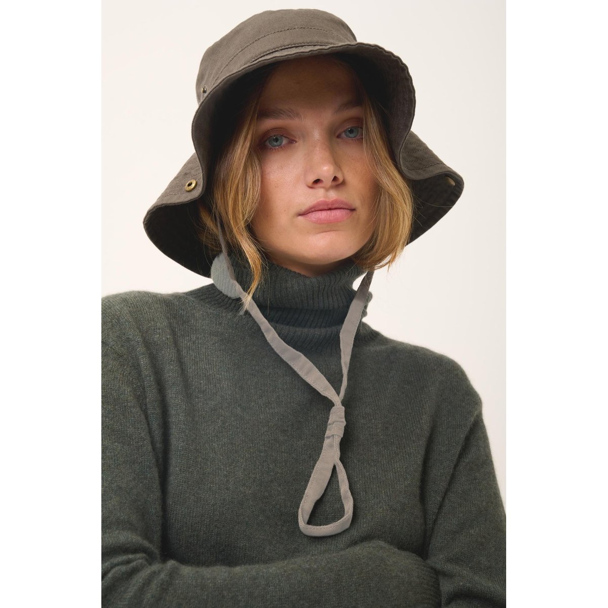 Pull Col Roulé Kaki Chiné Lexie kaki chiné, JUST CASHMERE