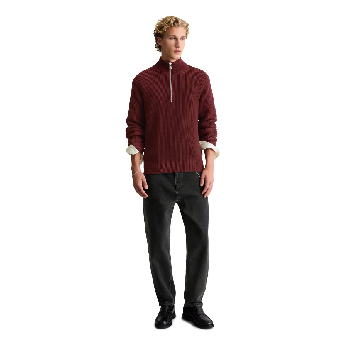 Pull à col roulé en maille, coupe classique en coton bio tout doux rouge, MARC O’POLO DENIM