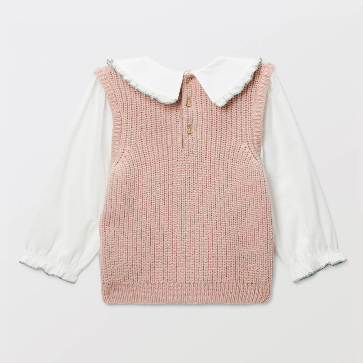 Pull 2 en 1 sans manches avec blouse unie ecru, BOUT'CHOU