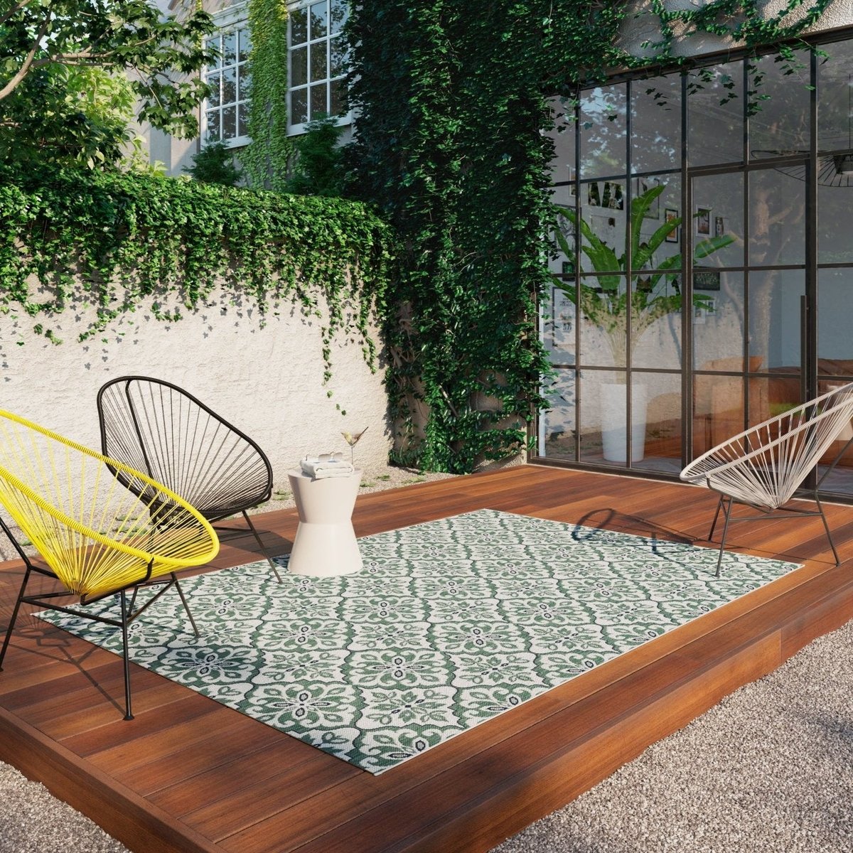 Tapis ethnique intérieur extérieur SINTRA vert naturel, AFK LIVING