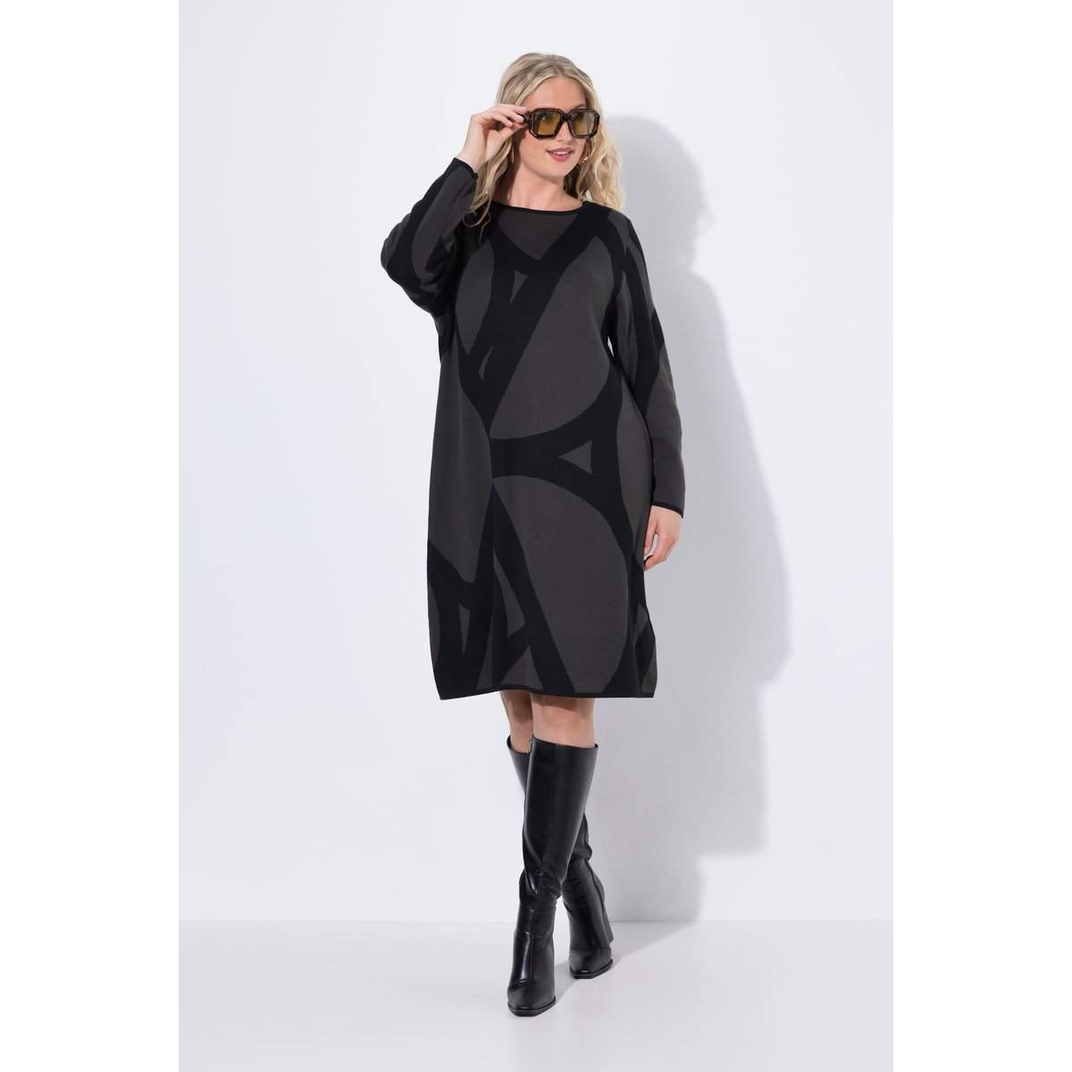 Robe en maille à encolure bateau gris kaki, ULLA POPKEN