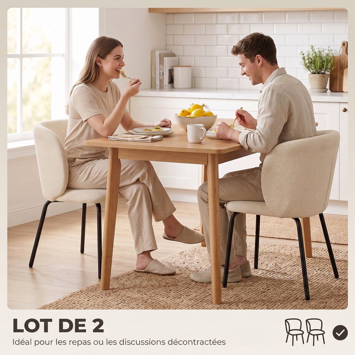 Chaise de salle à manger Chenille beige, noir, HOMCOM