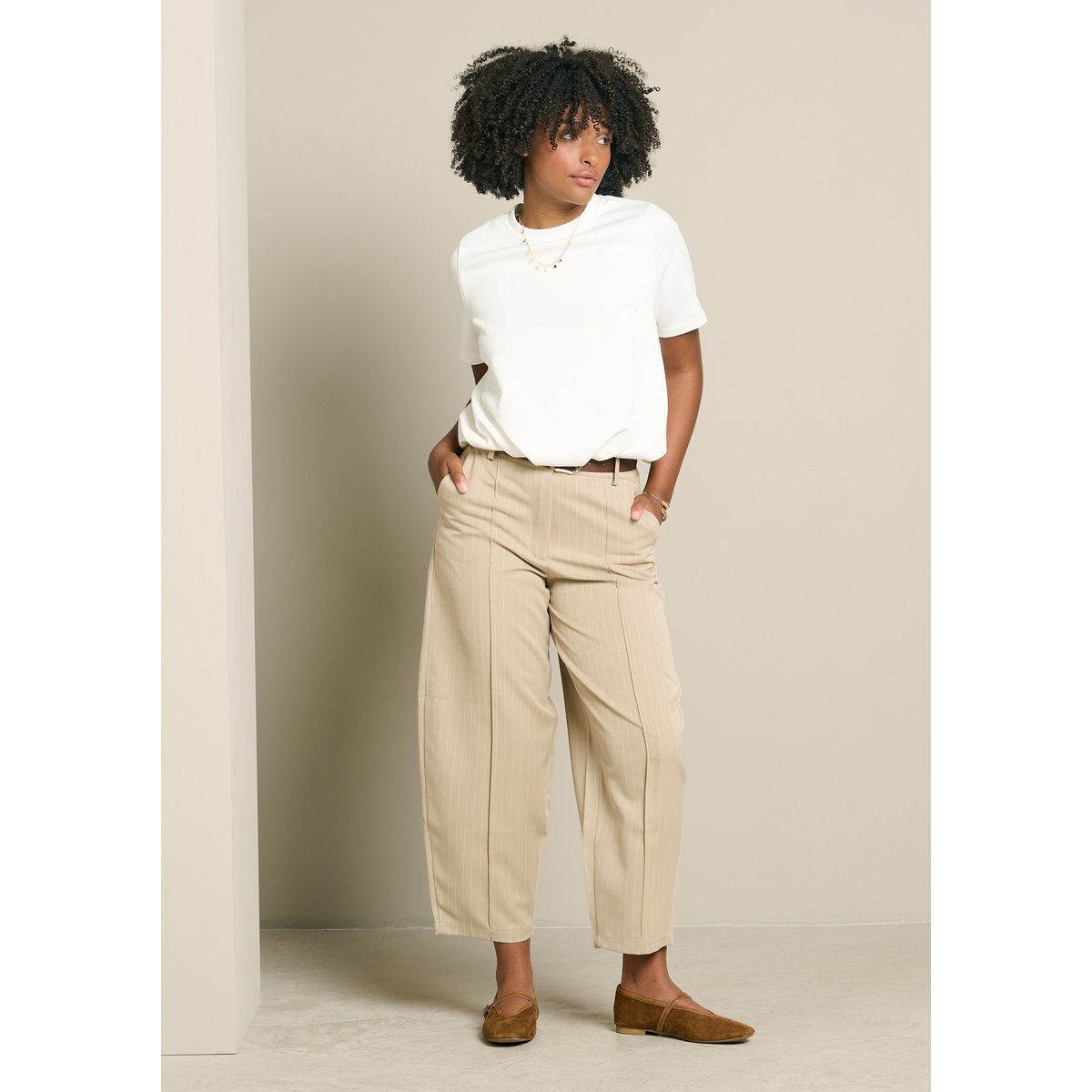 Pantalon barrel beige sand, LOLALIZA