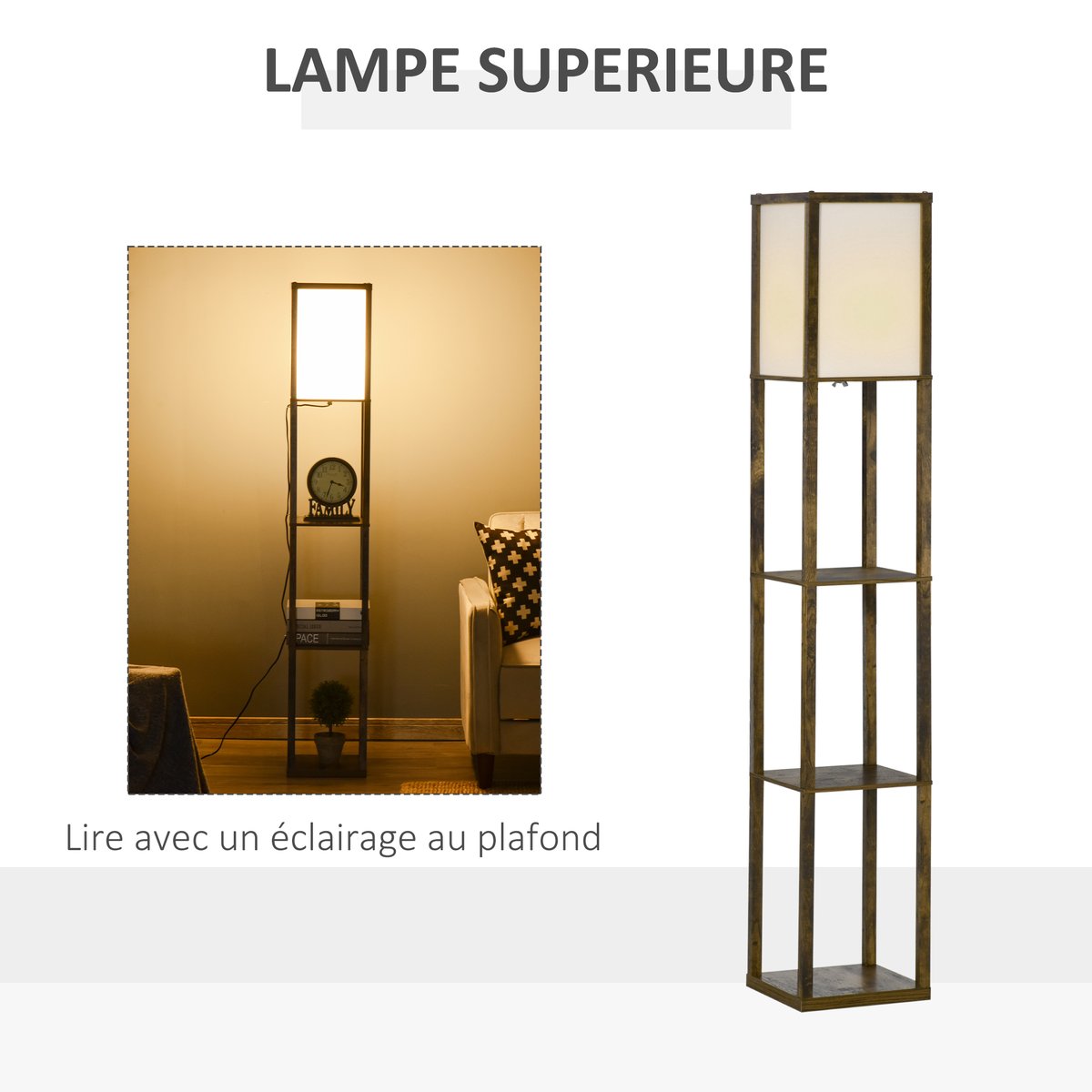 Lampadaire Bois Chêne marron, HOMCOM