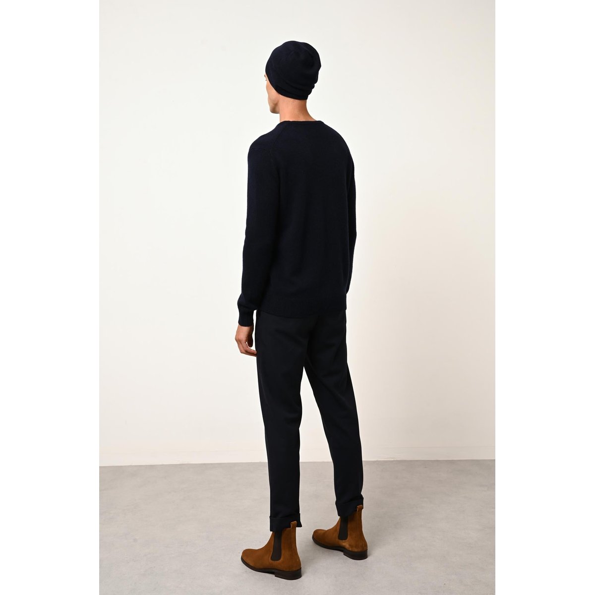 Pull Col Rond 4 Fils Navy Gabin bleu foncé, JUST CASHMERE