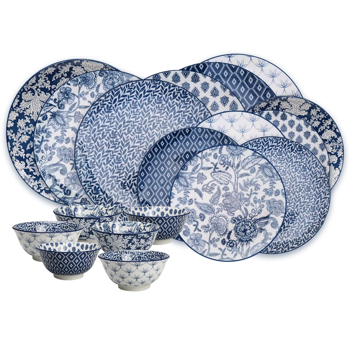 Service d'assiettes et bols 18 pièces, MAJORELLE bleu, ARTIME