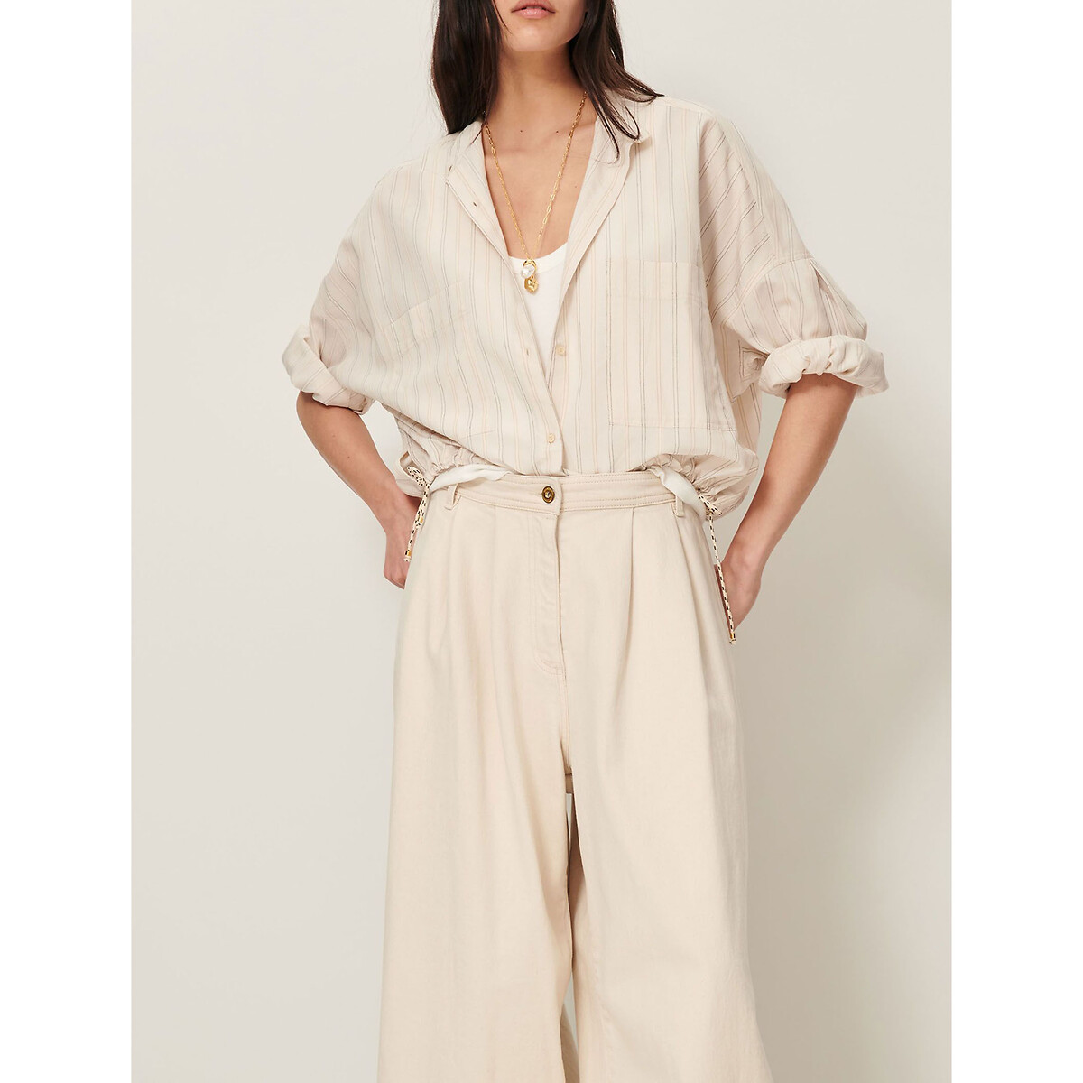 Cadaques Striped Shirt with Crew Neck ecru , SESSUN