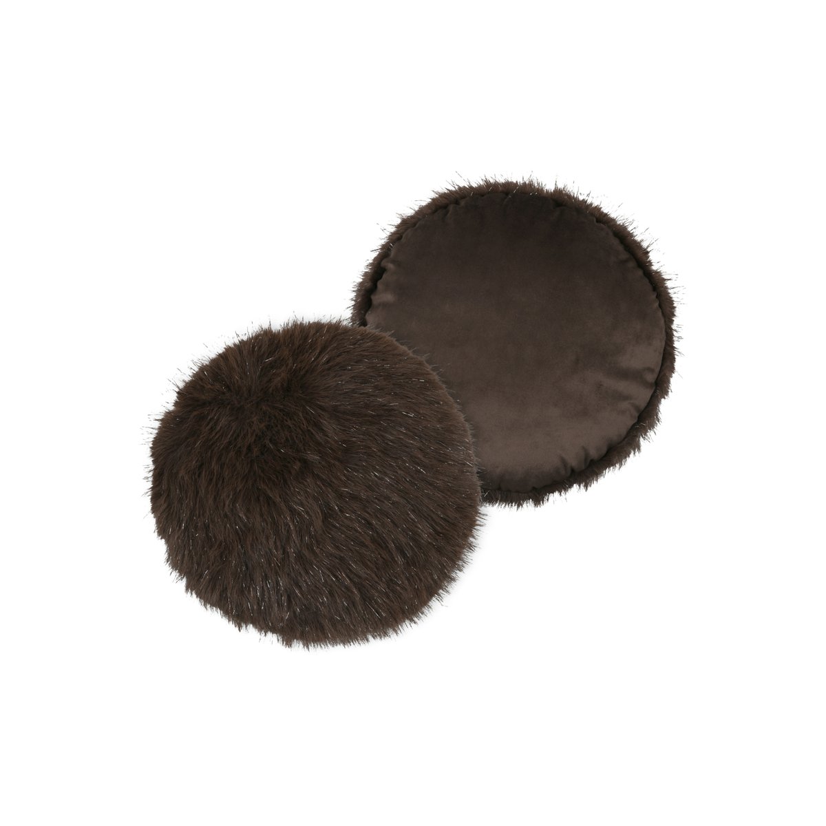 Coussin rond à poils longs marron brun, LOVELY CASA