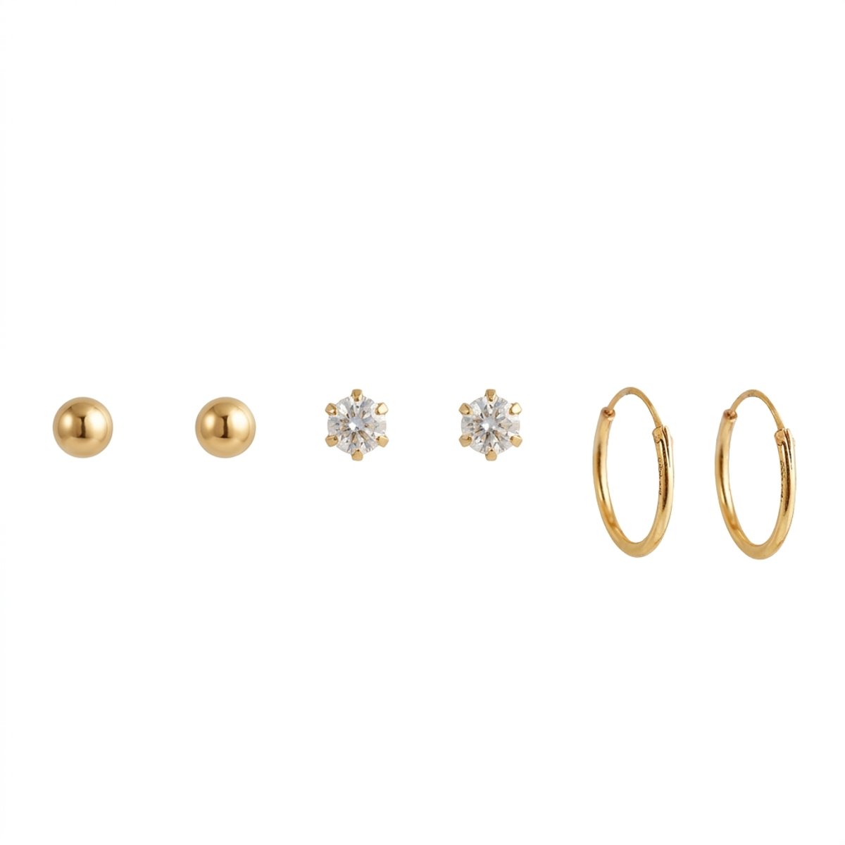 Set 3 paires de boucles d'oreilles - argent 925 doré doré, BALABOOSTE