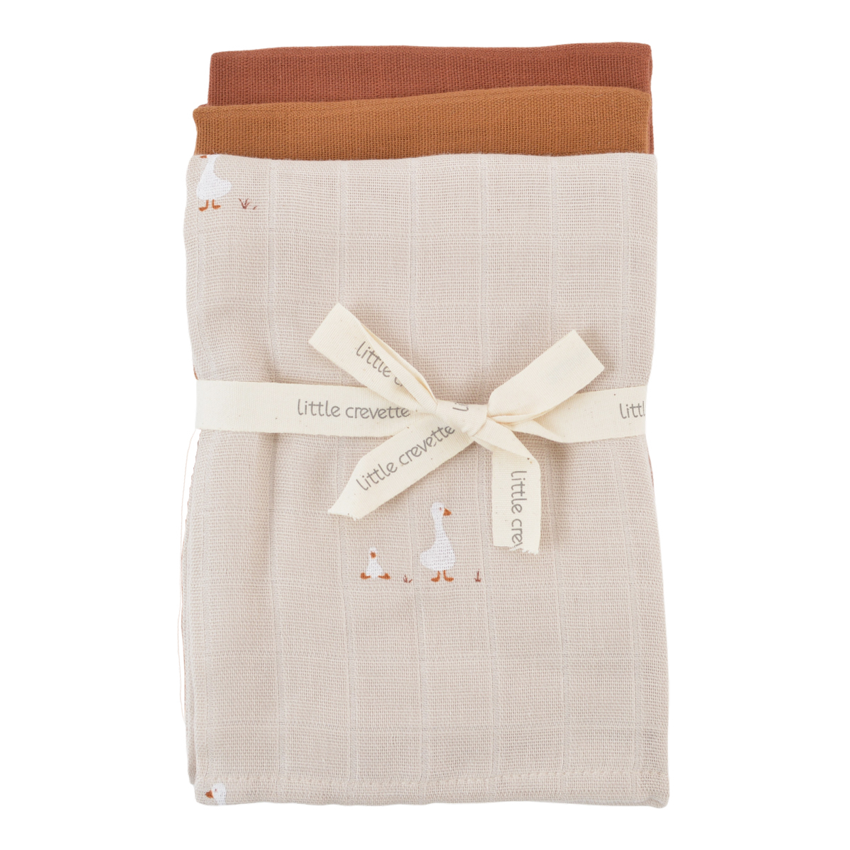 Lot de 3 langes coton bio NILS sable, LITTLE CREVETTE