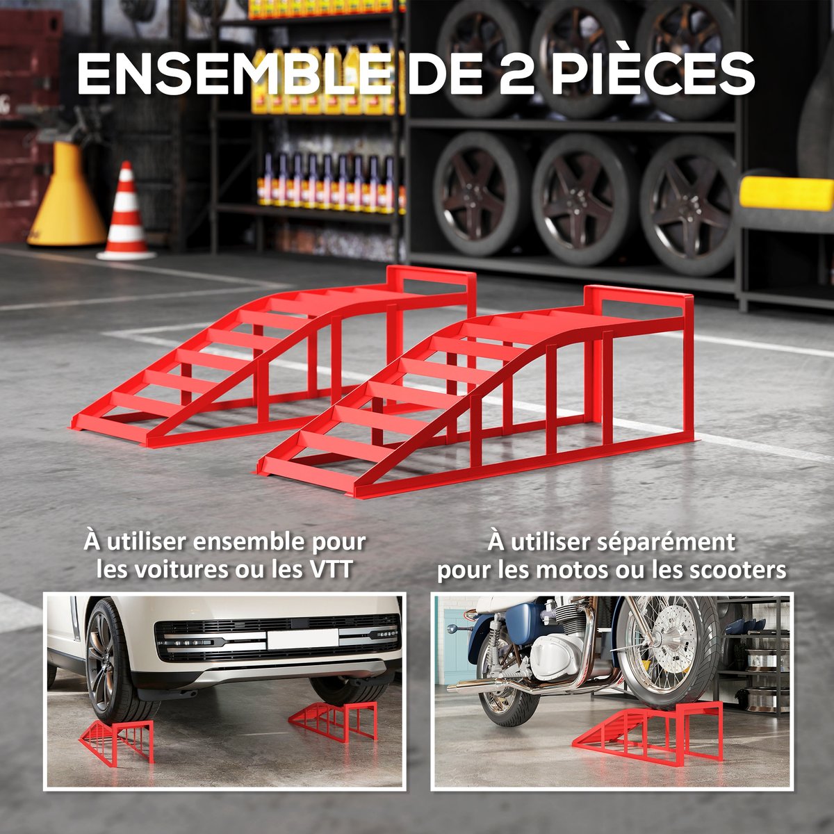 Rampe pour voiture Acier Rouge rouge, HOMCOM