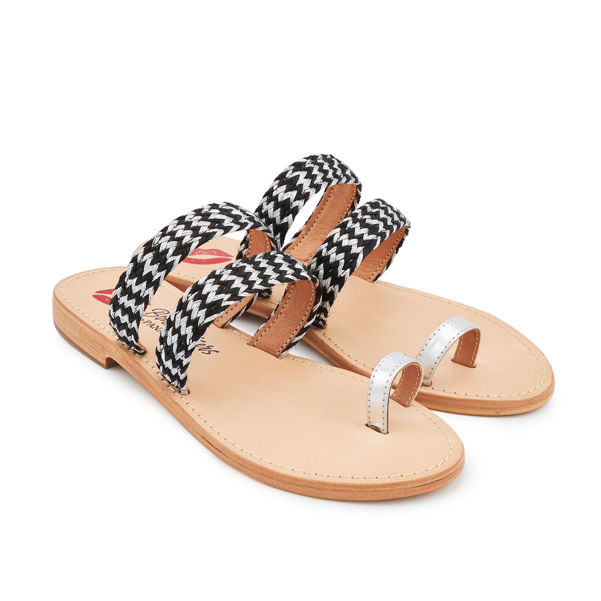 Sandales En Cuir Theresa noir-silver, BONS BAISERS