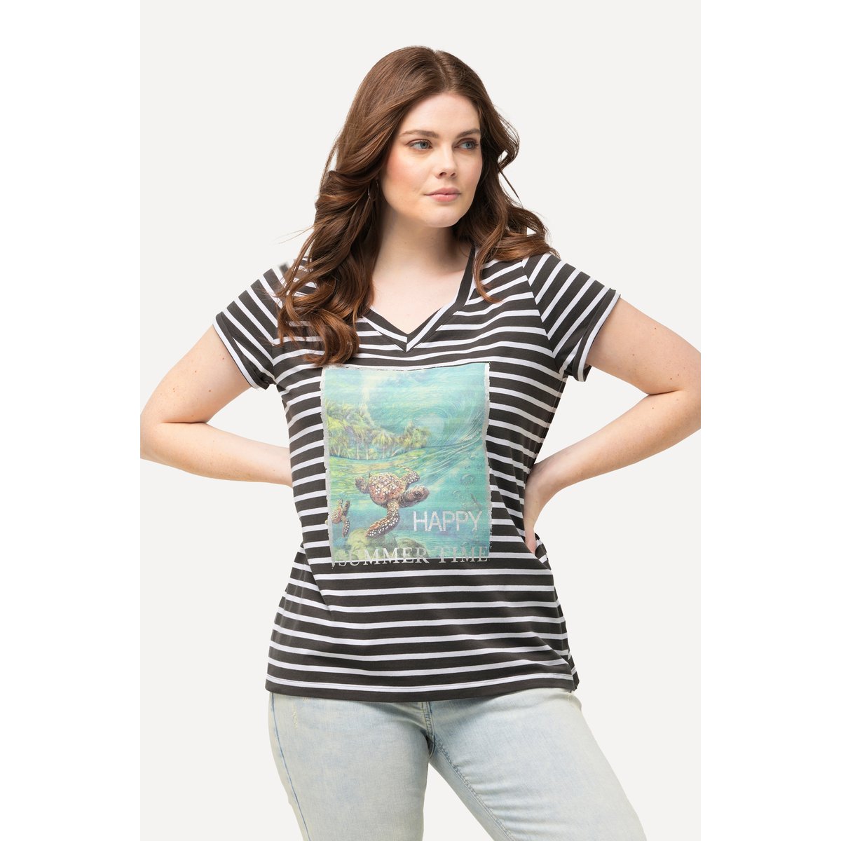T-shirt à manches courtes et col gris asphalte, ULLA POPKEN
