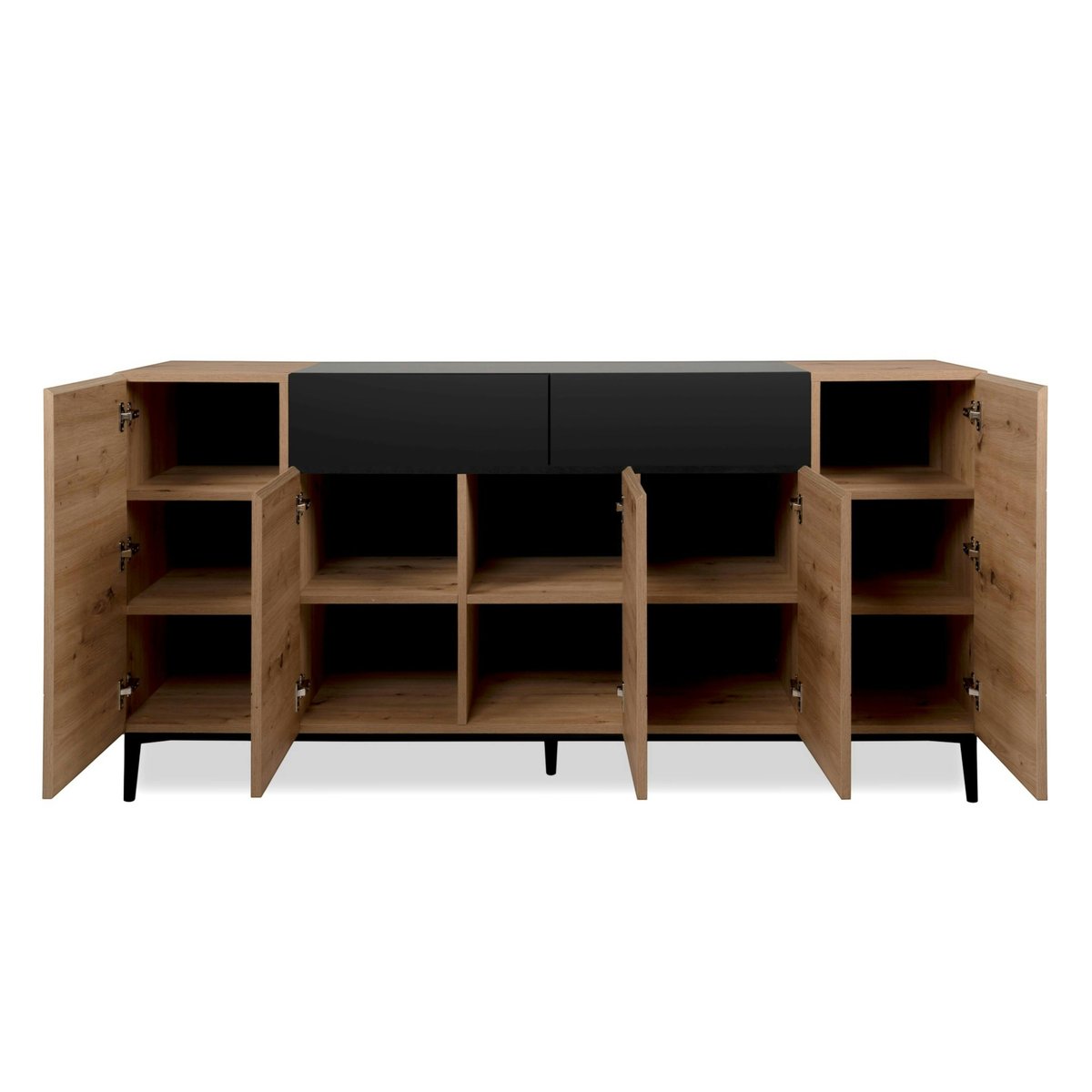 Buffet moderne 5 portes 1 tiroir décor bois et noir ALVA bois naturel, PIER IMPORT