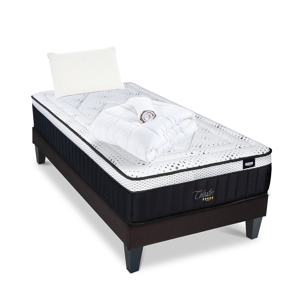 BELLECOUR LITERIE | Pack Prêt à dormir CELESTIN 2.0 160x200 cm | Matelas Mémoire de forme + Sommier + Accessoires blanc, BELLECOUR