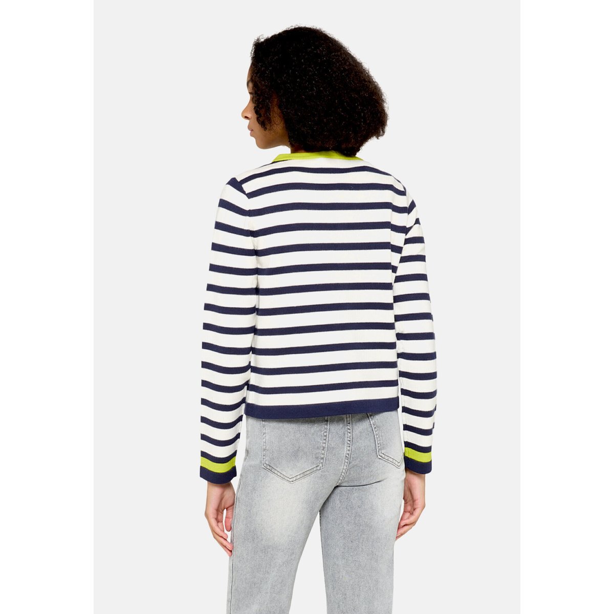 Cardigan en fine maille à encolure ronde bleu/blanc, CARTOON