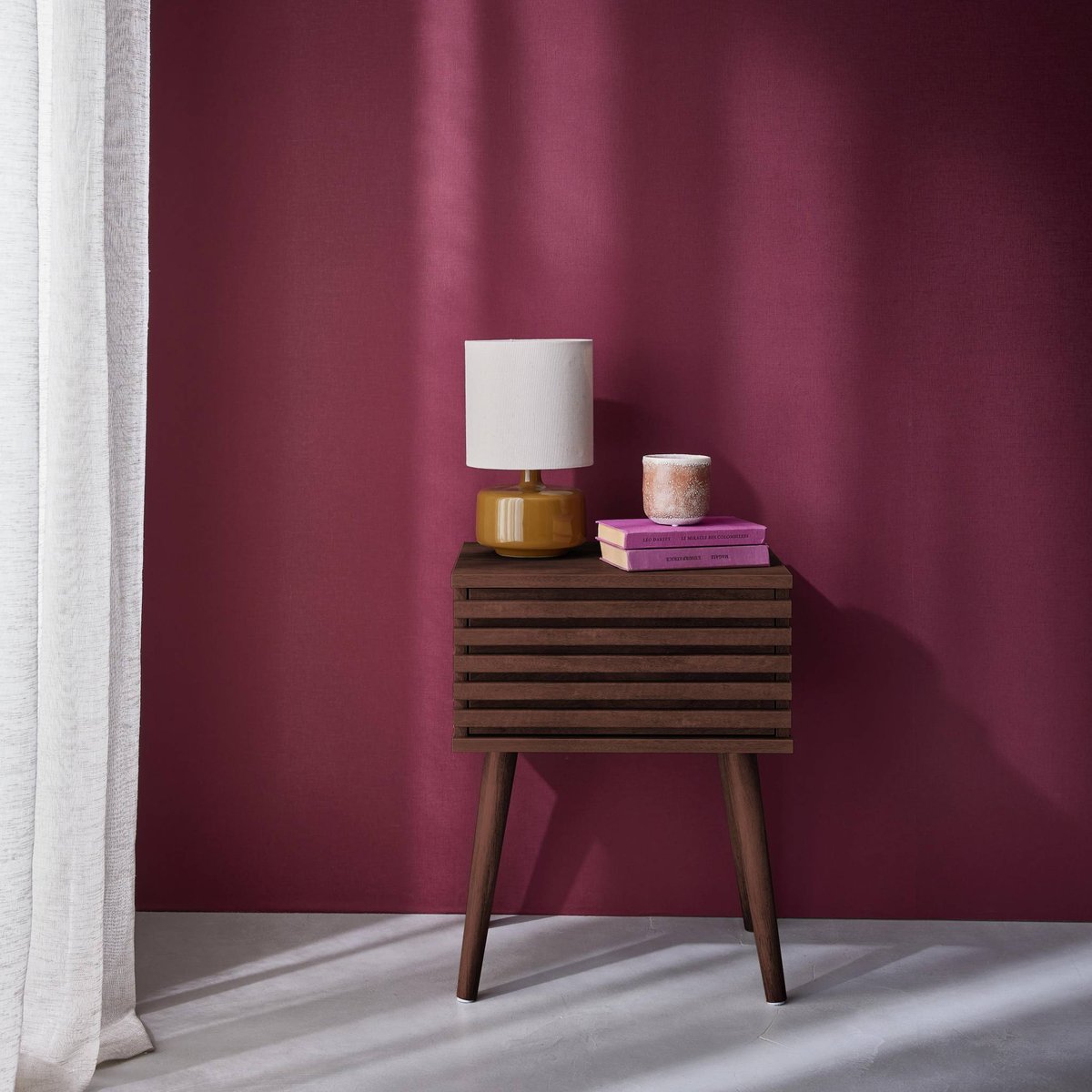Table de chevet scandinave en décor bois rainuré 1 tiroir MADERE naturel, SWEEEK