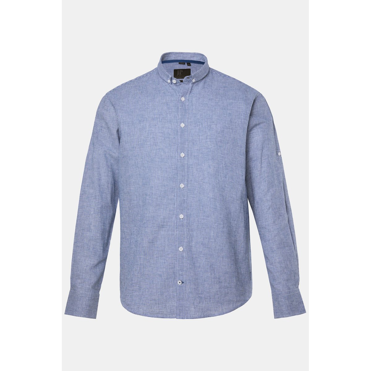 Chemise à carreaux en lin mélangé bleu marine, JP1880